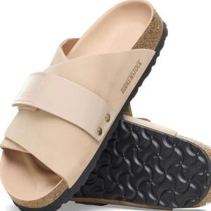 Birkenstock Kyoto Nubuck Leather Slide Sandal- New Beige